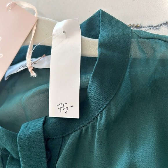 Calie Paris Green Ruffled Dress Sheer Scalloped Fabric At Chest sz.40 or M NWT - Picture 4 of 13